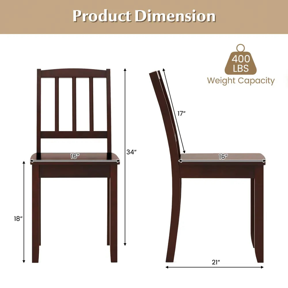 Wood Dining Chair Set of 2 with Rubber Wood Legs-Brown - Brown - Dining Chairs