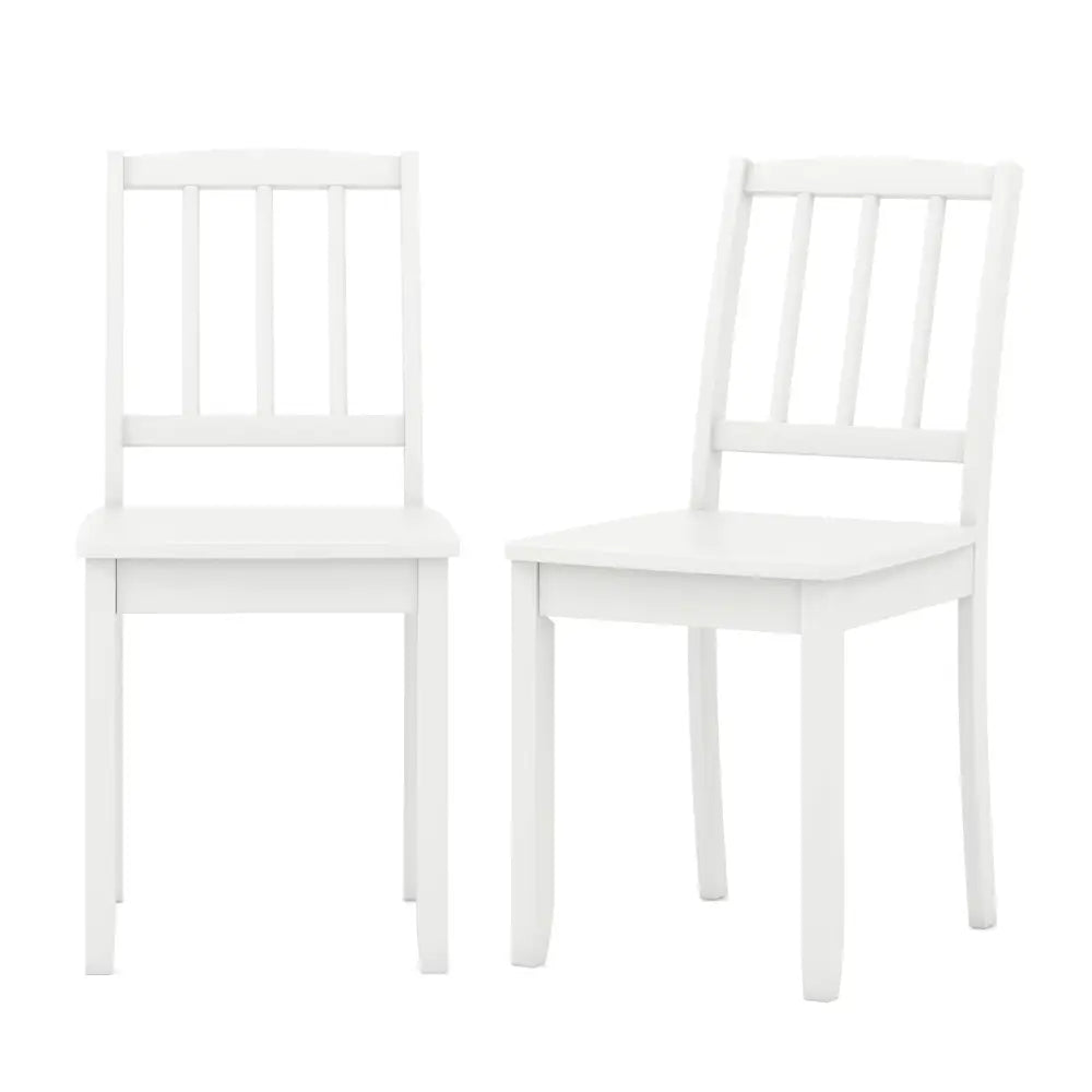Wood Dining Chair Set of 2 with Rubber Wood Legs-White - White - Dining Chairs
