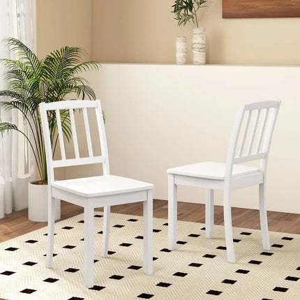 Wood Dining Chair Set of 2 with Rubber Wood Legs-White - White - Dining Chairs