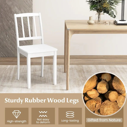 Wood Dining Chair Set of 2 with Rubber Wood Legs-White - White - Dining Chairs