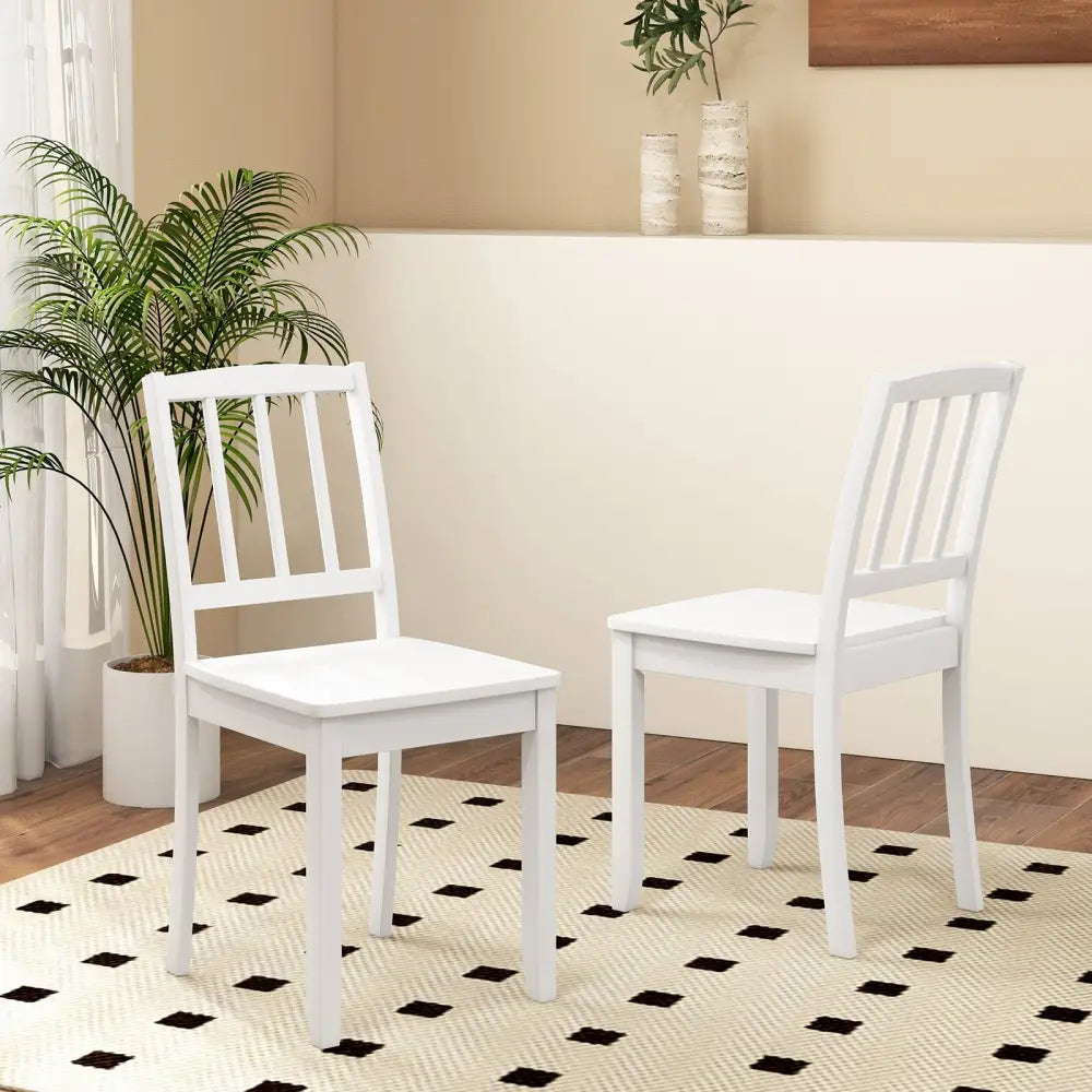 Wood Dining Chair Set of 2 with Rubber Wood Legs-White - White - Dining Chairs