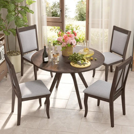 Wood Dining Chairs Set of 2 with Rubber Wood Frame and Padded Seat-Brown - Brown - Dining Chairs