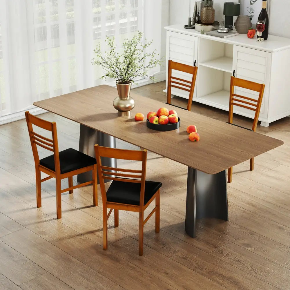 Wood Dining Chairs Set of 2 with Rubber Wood Frame-Walnut - Walnut - Dining Chairs