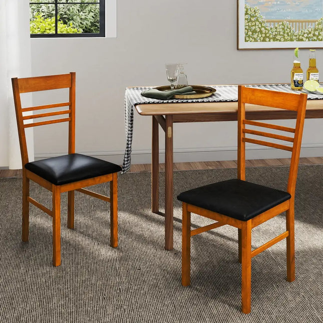 Wood Dining Chairs Set of 2 with Rubber Wood Frame-Walnut - Walnut - Dining Chairs