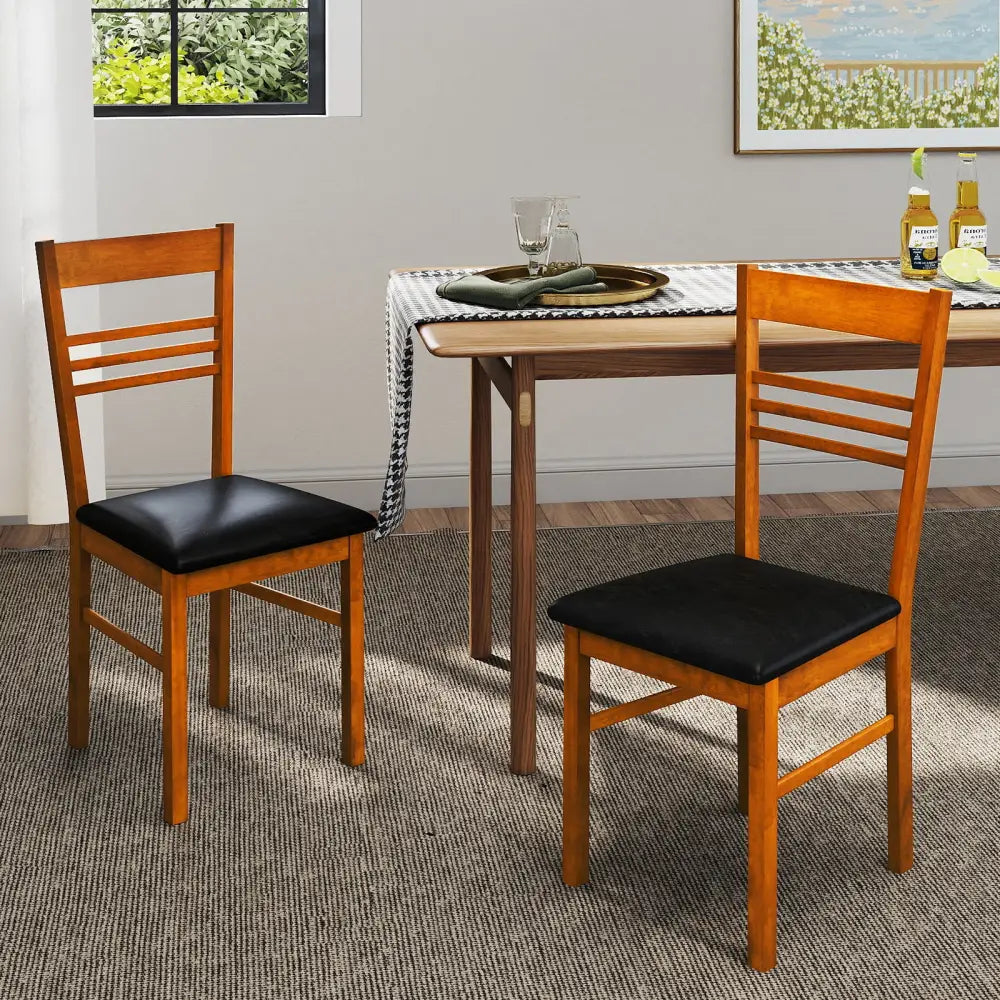 Wood Dining Chairs Set of 2 with Rubber Wood Frame-Walnut - Walnut - Dining Chairs