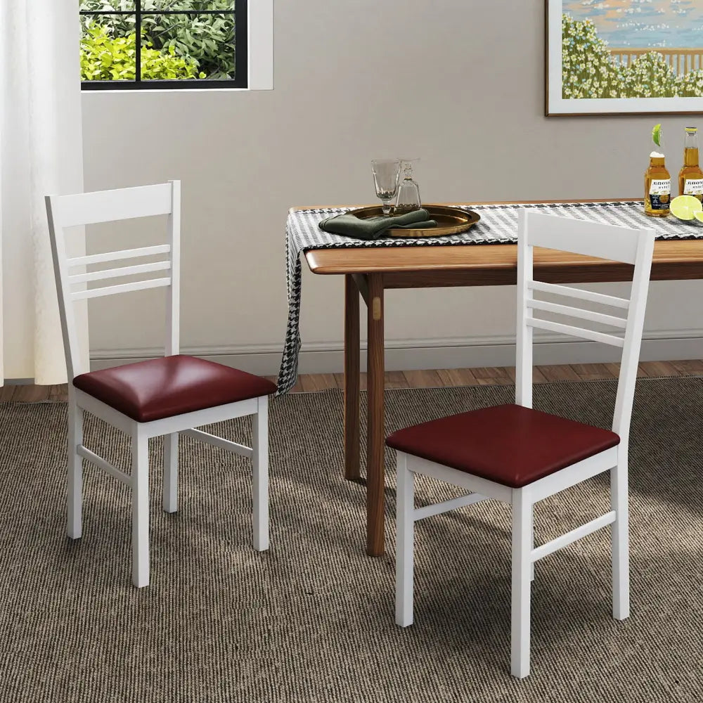 Wood Dining Chairs Set of 2 with Rubber Wood Frame-White - White - Dining Chairs