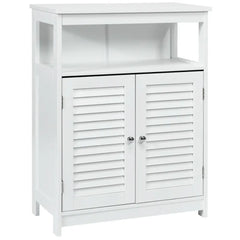 Wood Freestanding Bathroom Storage Cabinet with Double Shutter Door-White - White - Floor Cabinets