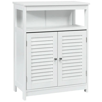 Wood Freestanding Bathroom Storage Cabinet with Double Shutter Door-White - White - Floor Cabinets