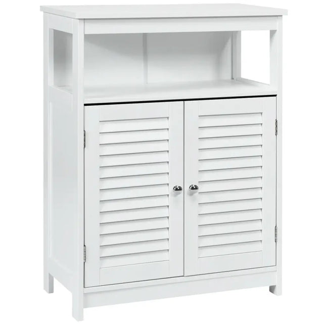 Wood Freestanding Bathroom Storage Cabinet with Double Shutter Door-White - White - Floor Cabinets