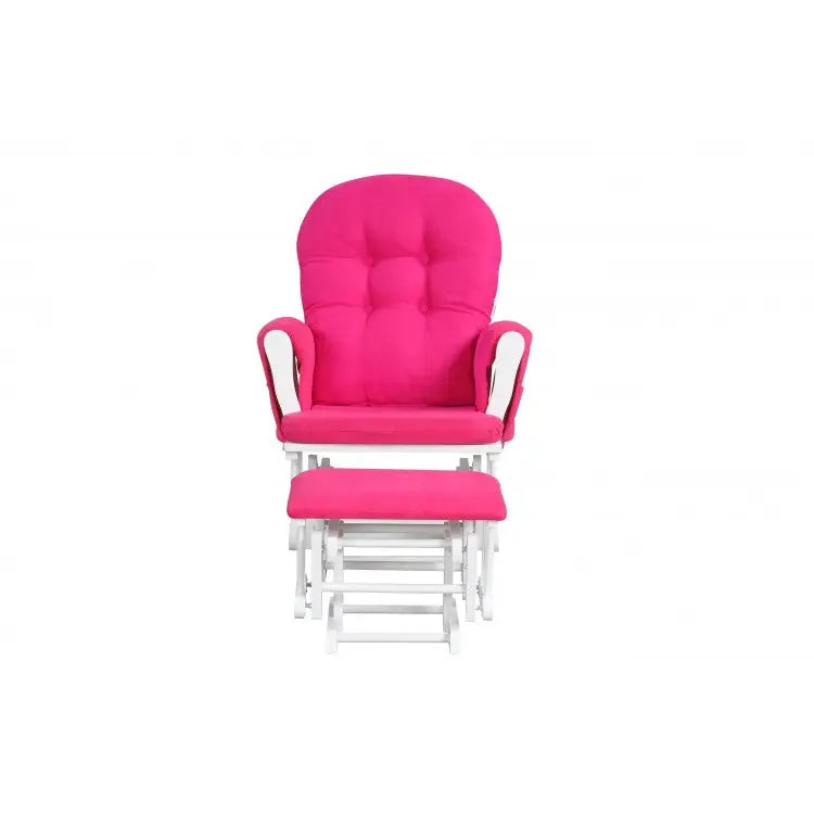 Wood Glider and Ottoman Set with Padded Armrests and Detachable Cushion-Heart Pink - Heart Pink - Recliners