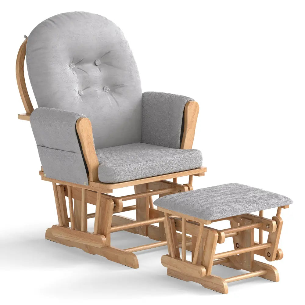 Wood Glider and Ottoman Set with Padded Armrests and Detachable Cushion-Natural - Natural - Recliners