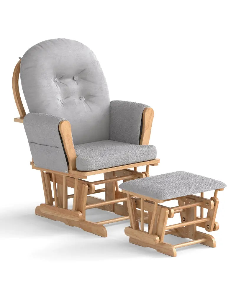 Wood Glider and Ottoman Set with Padded Armrests and Detachable Cushion-Natural - Natural - Recliners