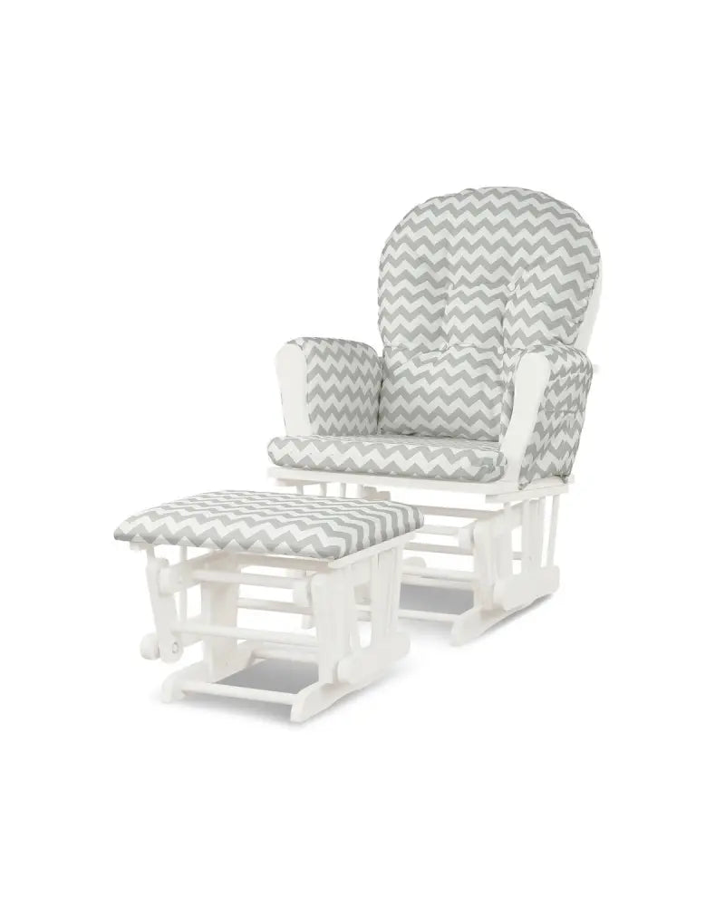 Wood Glider and Ottoman Set with Padded Armrests and Detachable Cushion-Gray and White - White - Recliners