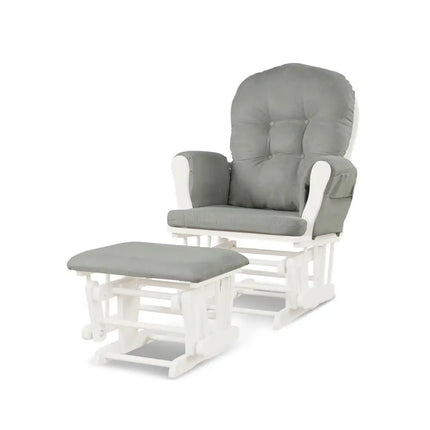 Wood Glider and Ottoman Set with Padded Armrests and Detachable Cushion-Light Gray - Light Gray - Recliners