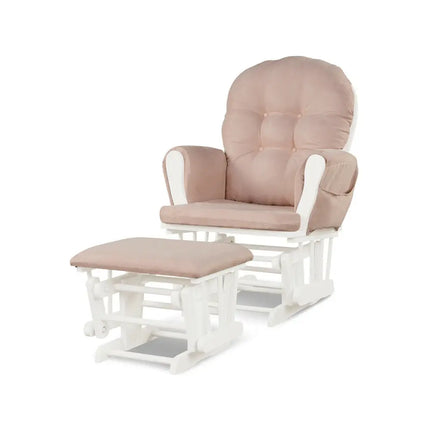 Wood Glider and Ottoman Set with Padded Armrests and Detachable Cushion-Pink - Pink - Recliners