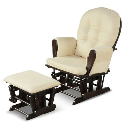 Wood Glider and Ottoman Set with Padded Armrests and Detachable Cushion-Beige - Beige - Recliners
