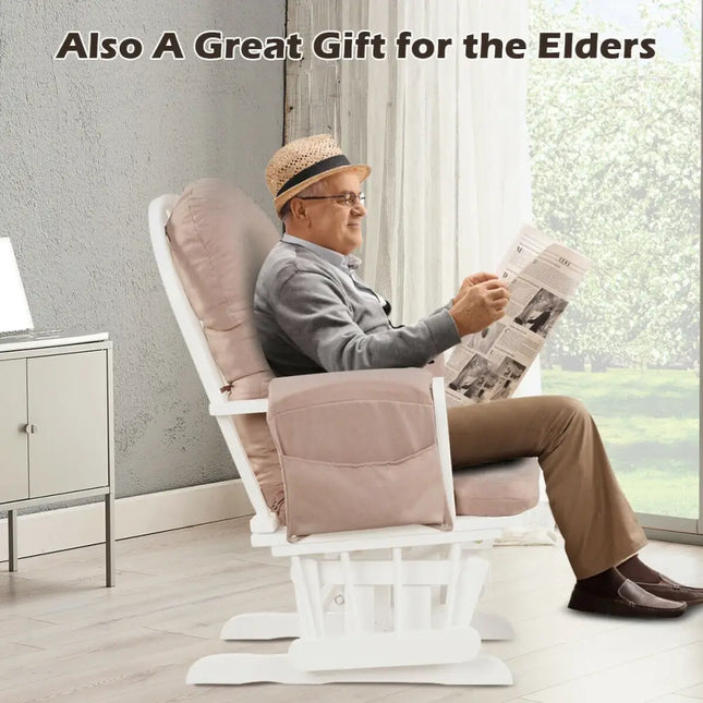 Wood Glider and Ottoman Set with Padded Armrests and Detachable Cushion-Pink - Pink - Recliners