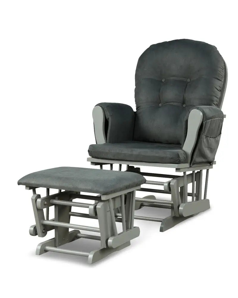 Wood Glider and Ottoman Set with Padded Armrests and Detachable Cushion-Dark Gray - Dark Gray - Recliners