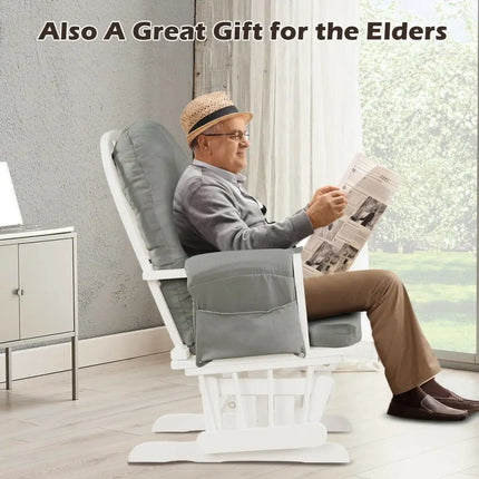 Wood Glider and Ottoman Set with Padded Armrests and Detachable Cushion-Light Gray - Light Gray - Recliners