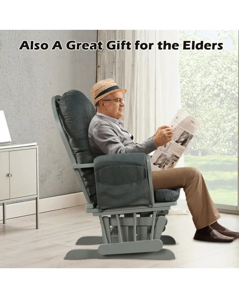 Wood Glider and Ottoman Set with Padded Armrests and Detachable Cushion-Dark Gray - Dark Gray - Recliners