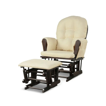 Wood Glider and Ottoman Set with Padded Armrests and Detachable Cushion-Beige - Beige - Recliners