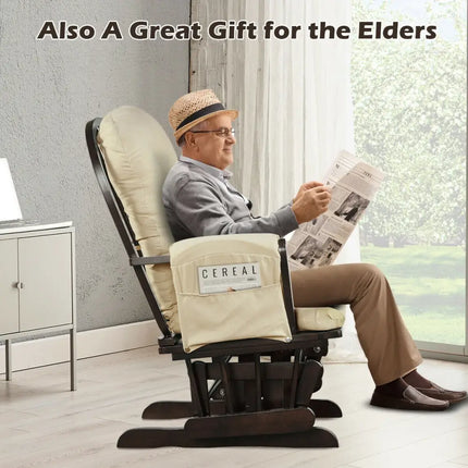 Wood Glider and Ottoman Set with Padded Armrests and Detachable Cushion-Beige - Beige - Recliners