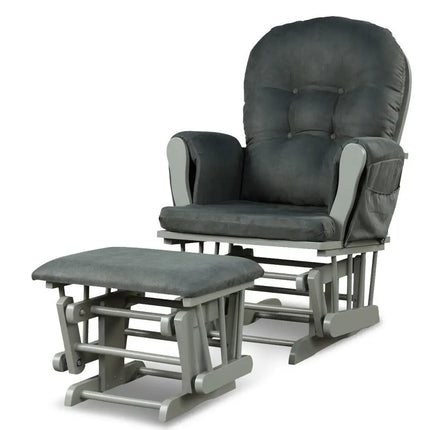 Wood Glider and Ottoman Set with Padded Armrests and Detachable Cushion-Dark Gray - Dark Gray - Recliners