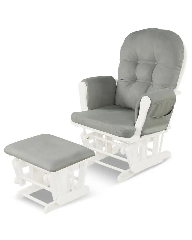 Wood Glider and Ottoman Set with Padded Armrests and Detachable Cushion-Light Gray - Light Gray - Recliners