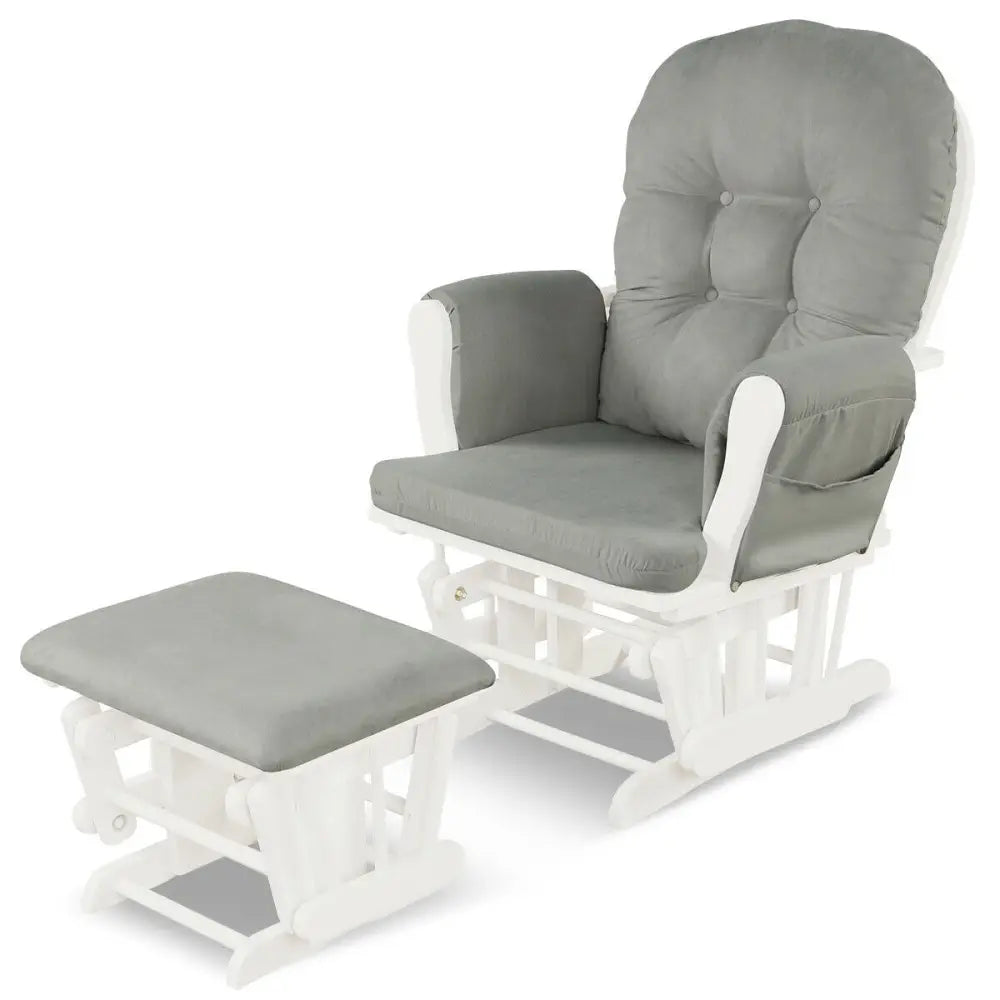 Wood Glider and Ottoman Set with Padded Armrests and Detachable Cushion-Light Gray - Light Gray - Recliners