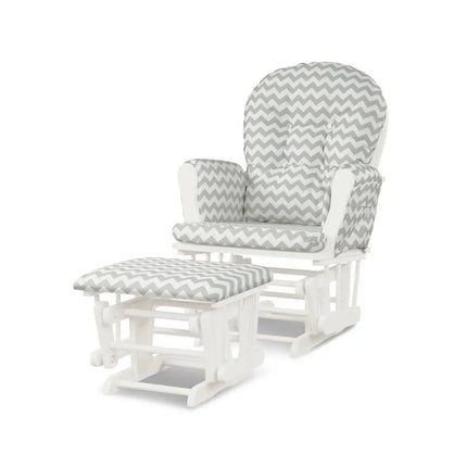 Wood Glider and Ottoman Set with Padded Armrests and Detachable Cushion-Gray and White - White - Recliners