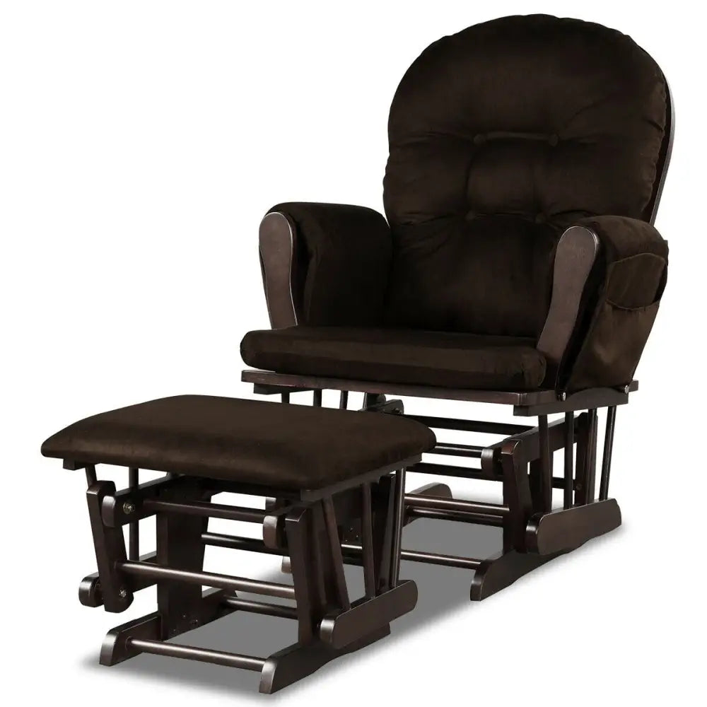 Wood Glider and Ottoman Set with Padded Armrests and Detachable Cushion-Brown - Brown - Recliners