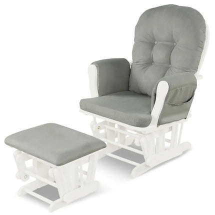 Wood Glider and Ottoman Set with Padded Armrests and Detachable Cushion-Light Gray - Light Gray - Recliners