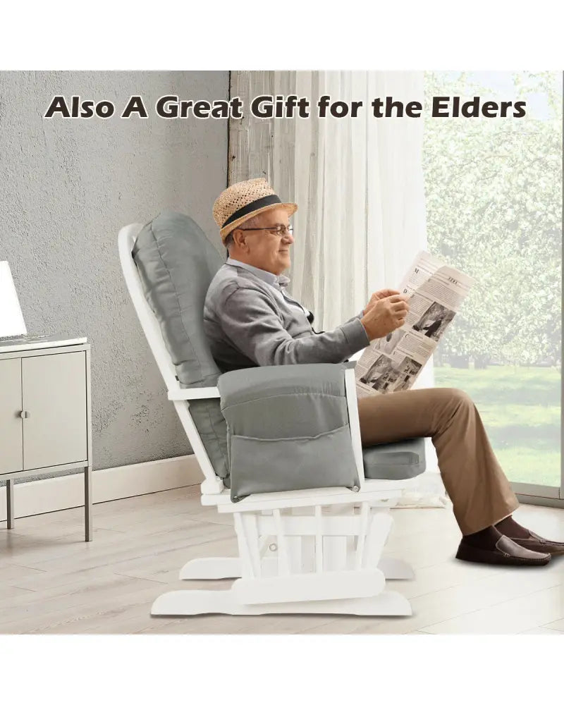 Wood Glider and Ottoman Set with Padded Armrests and Detachable Cushion-Light Gray - Light Gray - Recliners