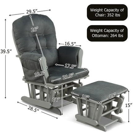 Wood Glider and Ottoman Set with Padded Armrests and Detachable Cushion-Dark Gray - Dark Gray - Recliners