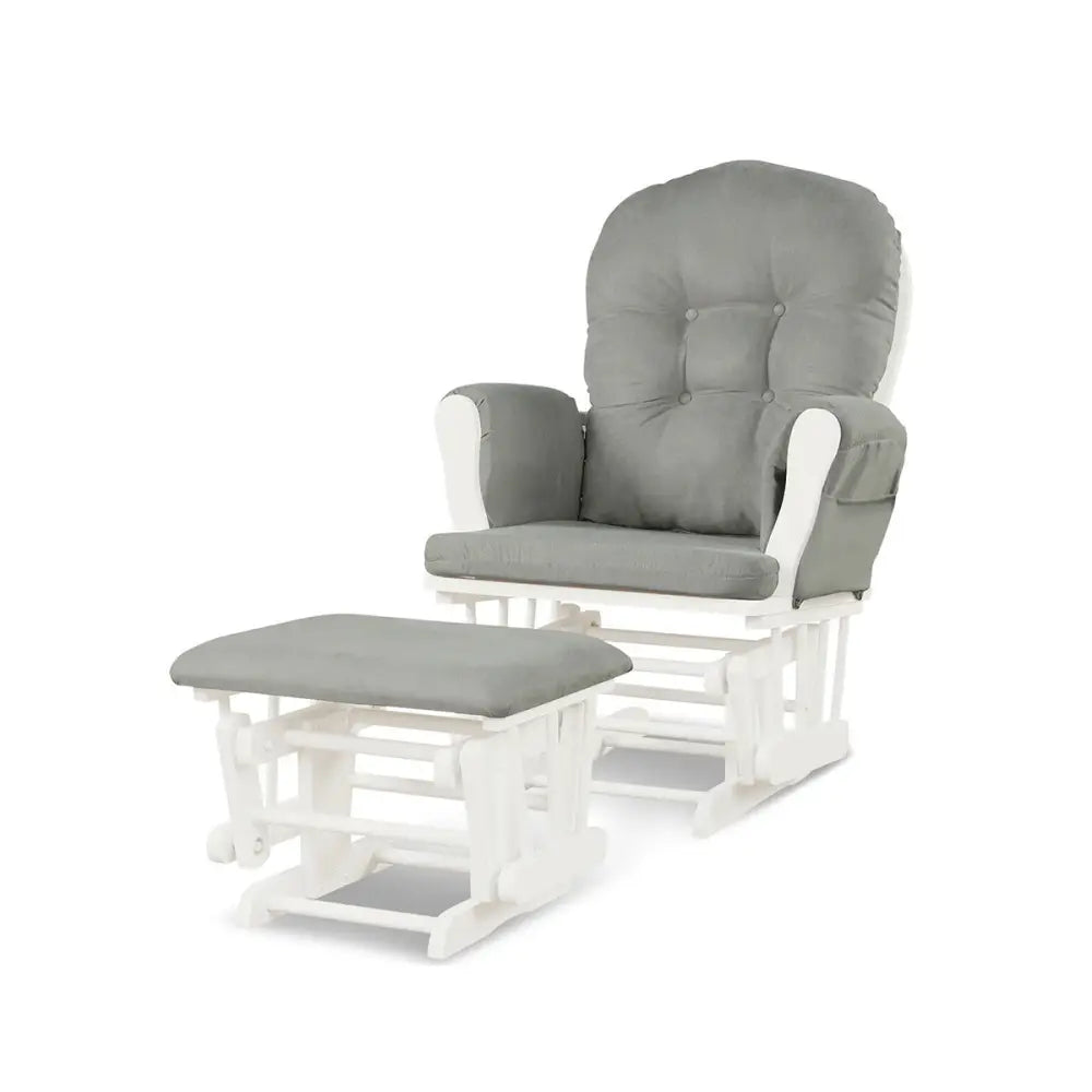 Wood Glider and Ottoman Set with Padded Armrests and Detachable Cushion-Light Gray - Light Gray - Recliners