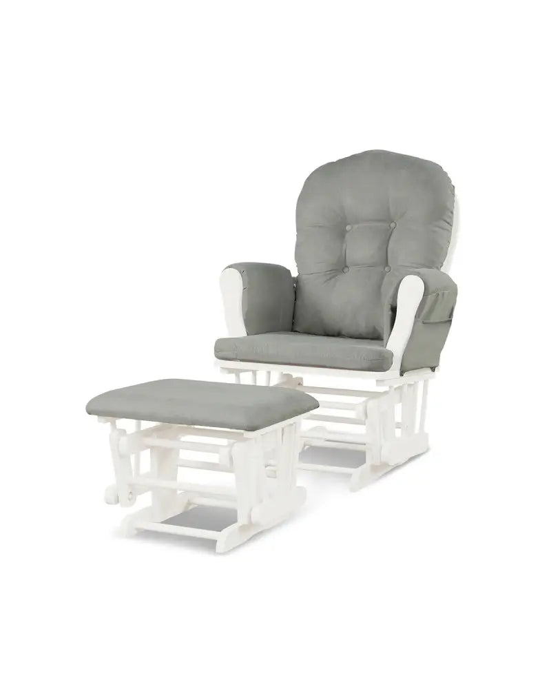 Wood Glider and Ottoman Set with Padded Armrests and Detachable Cushion-Light Gray - Light Gray - Recliners
