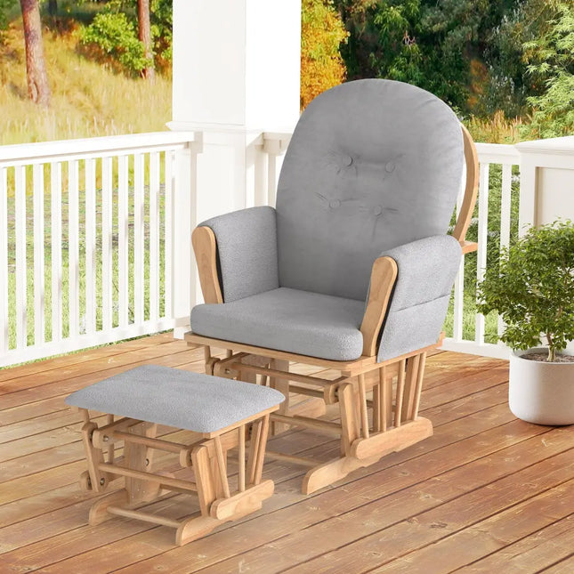Wood Glider and Ottoman Set with Padded Armrests and Detachable Cushion-Natural - Natural - Recliners