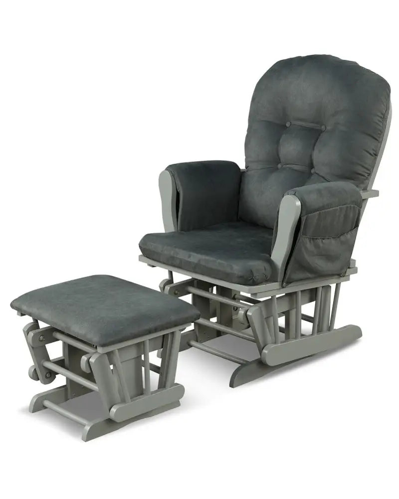 Wood Glider and Ottoman Set with Padded Armrests and Detachable Cushion-Dark Gray - Dark Gray - Recliners