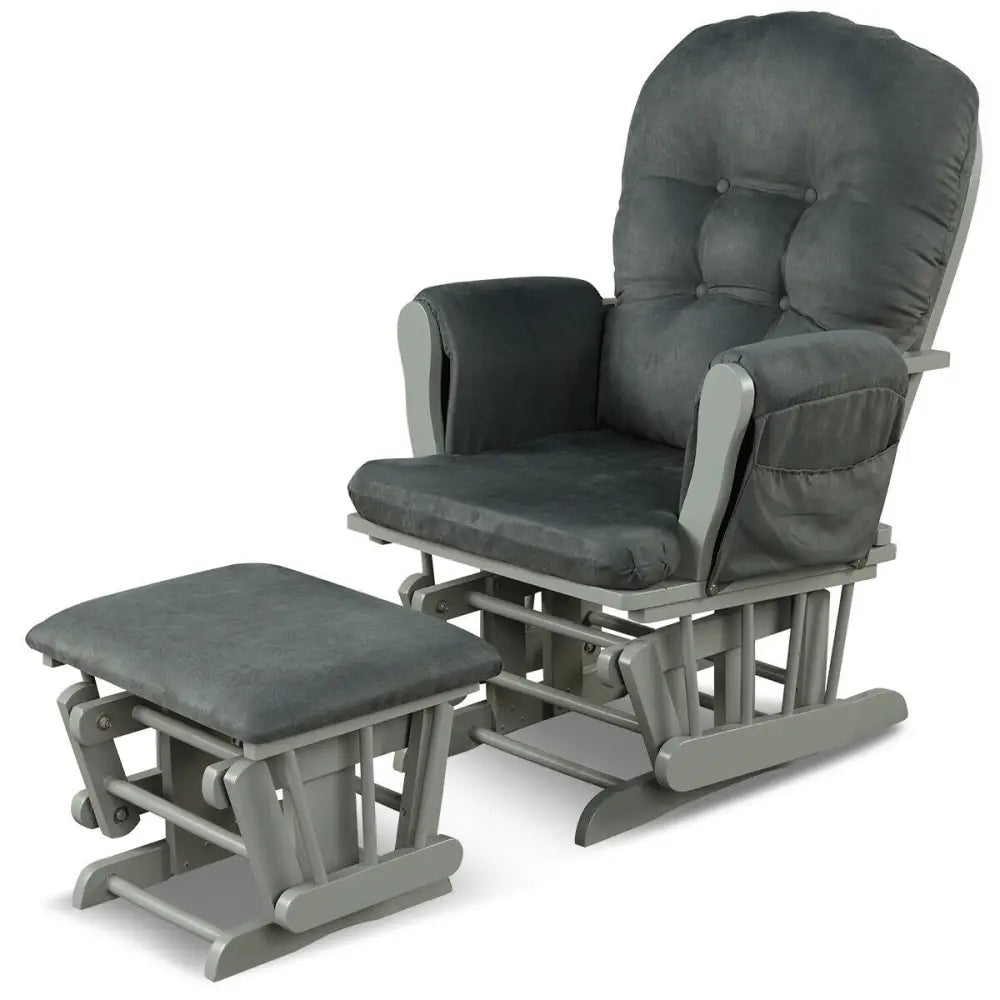 Wood Glider and Ottoman Set with Padded Armrests and Detachable Cushion-Dark Gray - Dark Gray - Recliners