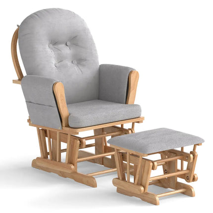 Wood Glider and Ottoman Set with Padded Armrests and Detachable Cushion-Natural - Natural - Recliners