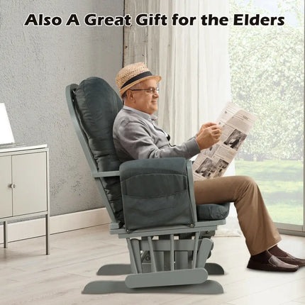 Wood Glider and Ottoman Set with Padded Armrests and Detachable Cushion-Dark Gray - Dark Gray - Recliners