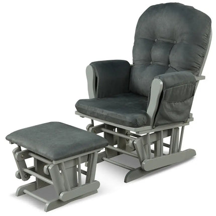 Wood Glider and Ottoman Set with Padded Armrests and Detachable Cushion-Dark Gray - Dark Gray - Recliners