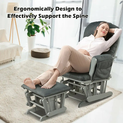 Wood Glider and Ottoman Set with Padded Armrests and Detachable Cushion-Dark Gray - Dark Gray - Recliners
