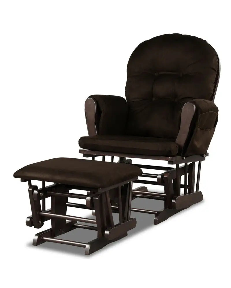 Wood Glider and Ottoman Set with Padded Armrests and Detachable Cushion-Brown - Brown - Recliners