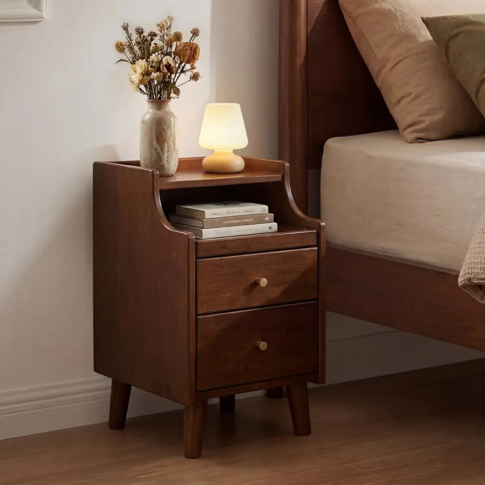 Wood Nightstand with Drawers and Solid Wood Legs for Bedroom-Brown - Brown - Nightstands