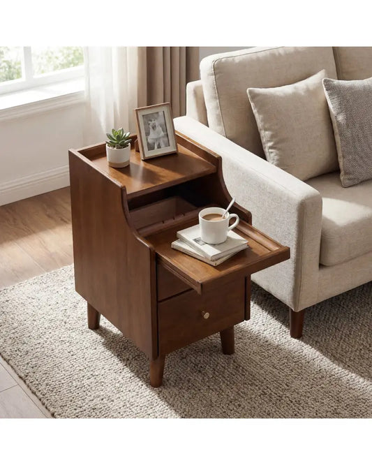 Wood Nightstand with Drawers and Solid Wood Legs for Bedroom-Brown - Brown - Nightstands