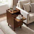Wood Nightstand with Drawers and Solid Wood Legs for Bedroom-Brown - Brown - Nightstands