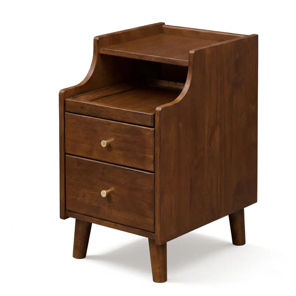 Wood Nightstand with Drawers and Solid Wood Legs for Bedroom-Brown - Brown - Nightstands