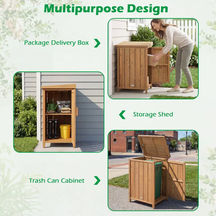 Wood Package Delivery Box with Openable Lid and Removable Shelf for Garden - Natural - Sheds & Outdoor Storage
