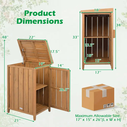Wood Package Delivery Box with Openable Lid and Removable Shelf for Garden - Natural - Sheds & Outdoor Storage
